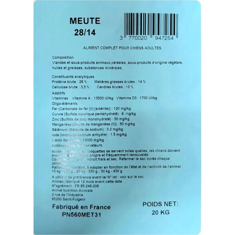 Croquettes chien 20kg Quali Qroc 28/14 – Baugé en Anjou